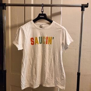 Port and Company White Tee with Colorful 'SAUCIN'' Print